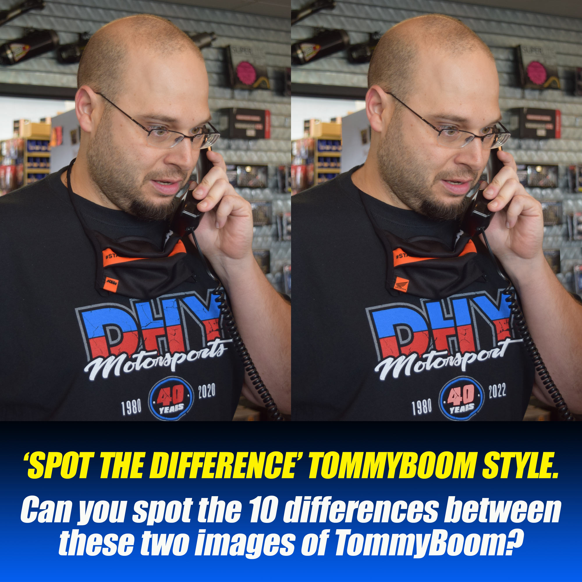 Can you spot the differences in these two photos of TommyBoom from the Accessories Department?